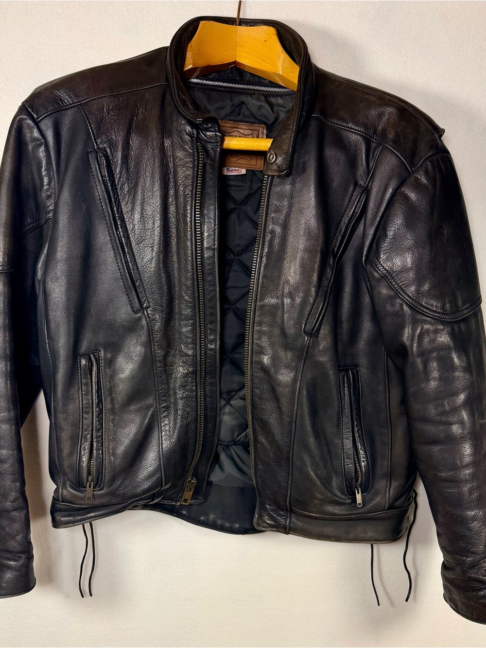 Walter Dyer Leather Motorcycle Jacket Size 42 Black Quilted Lined Vintage Men’s